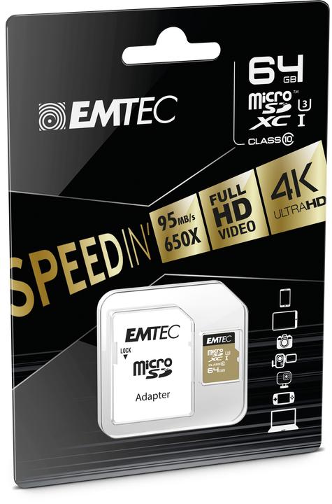 Actual product image Emtec microSDXC Class10 Speedin (64 GB, microSDXC, U3, UHS-I)