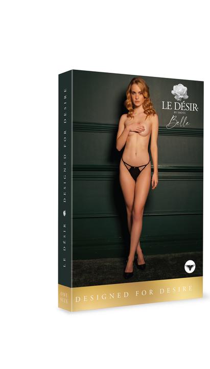 Actual product image Le Désir Julie - Elastic Mesh Thong with Open Crotch, Adjustable Sliders and Golden Details - OS (One size)