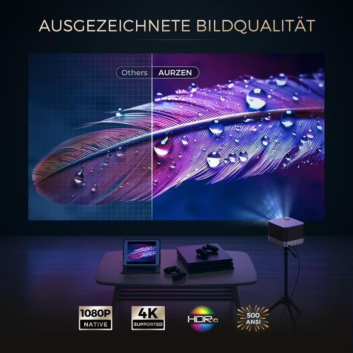 Produktbild Aurzen 4K Smart Beamer Boom 3 mit Netflix und Dolby Audio (4K, 500 lm)