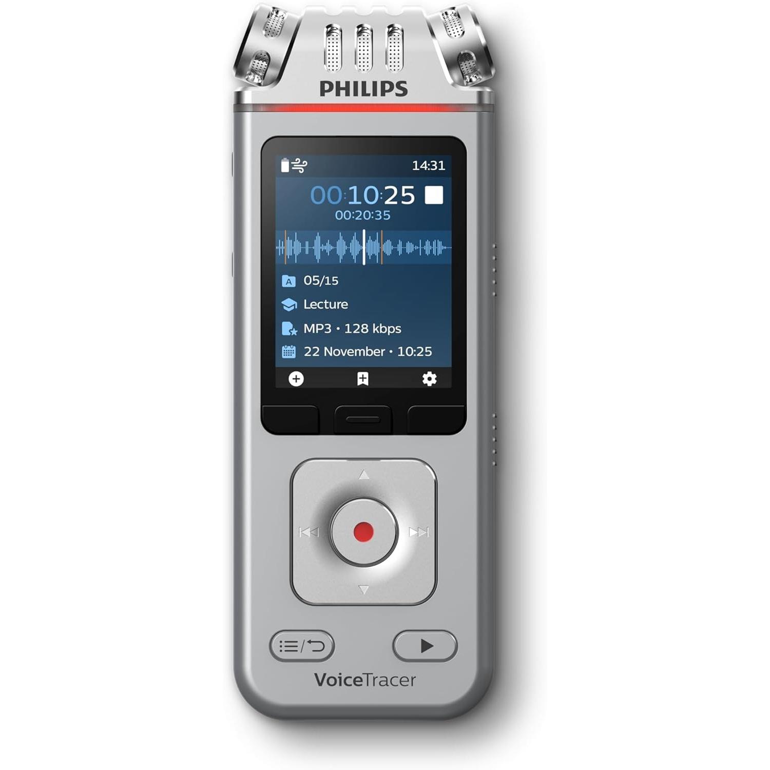 Philips DVT4115 Digital Voice Tracer (8 GB), Diktiergerät, Silber