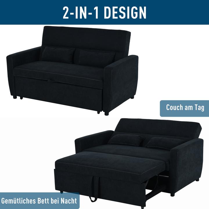 Produktbild Homcom Schlafsofa Eukalyptusholz, Samt Schwarz (2-Sitzer)