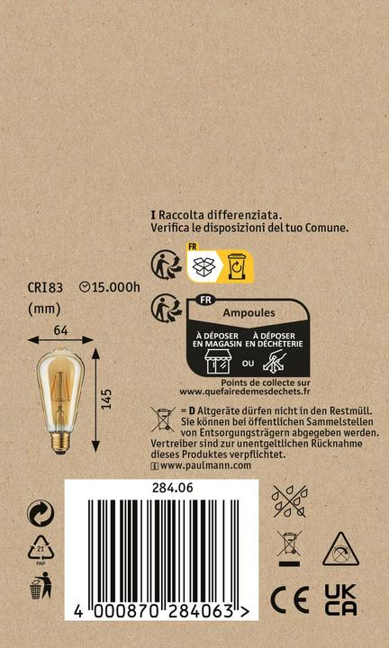 Productafbeelding Paulmann 1879 Gloeidraadzuiger ST64 (E27, 2.50 W, 150 lm, 1 x)