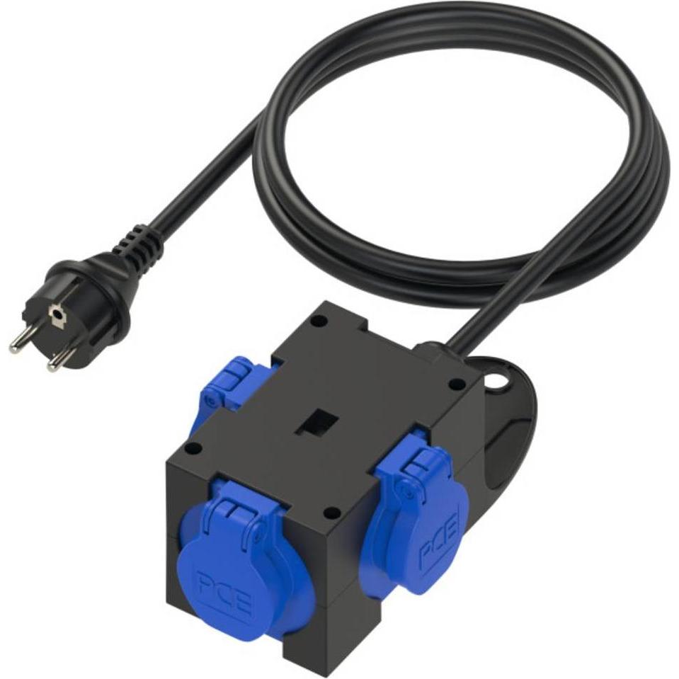 PCE, Steckdosenleiste, 9430409 3fach Steckdosen-Verteiler Schwarz, Blau (3 x, CEE 7/3, 1.50 m)