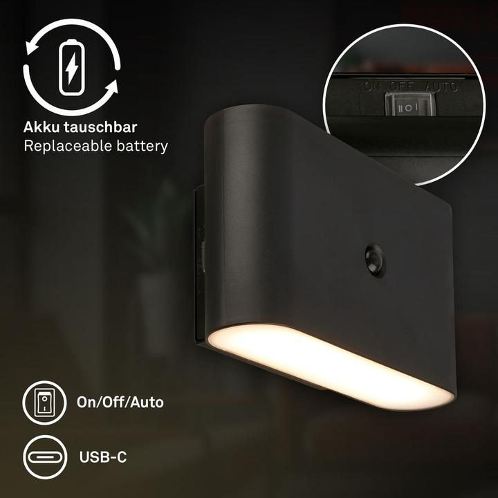 Produktbild Briloner CHET LED Akku Wandleuchte mit Sensor - Schwarz (280 lm)
