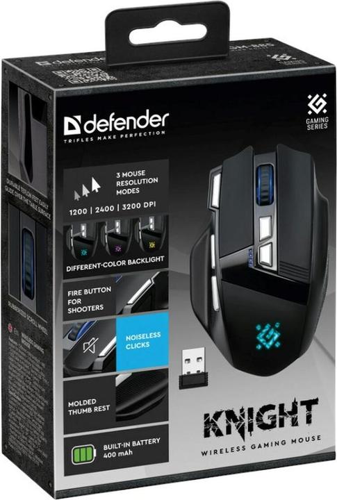 Produktbild Defender Mysz gamingowa bezprzewodowa Knight GM-885 3200DPI 8P Czarna (Kabellos)