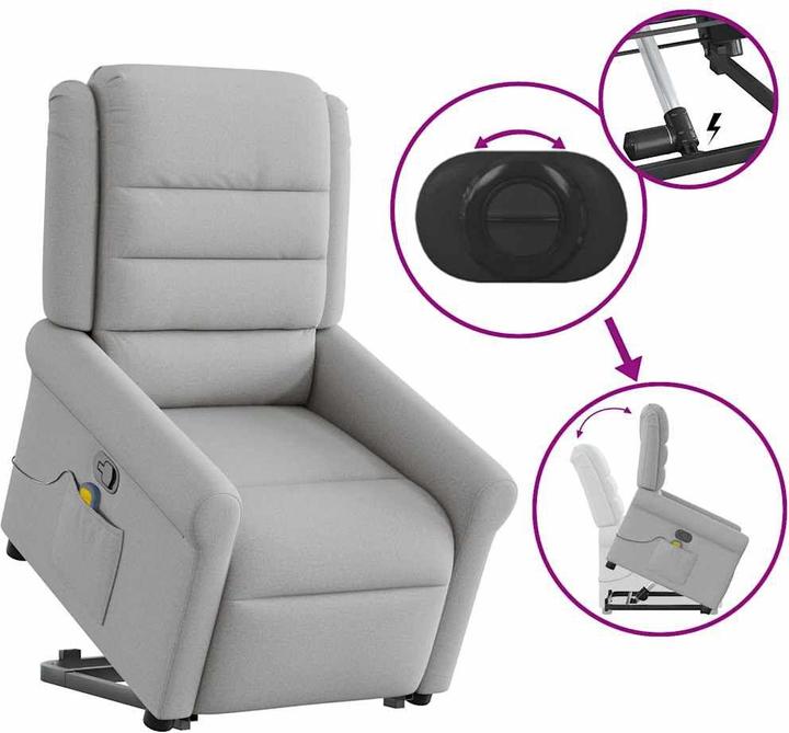 Immagine prodotto vidaXL Poltrona massaggiante con ausilio per la risalita in piedi in tessuto grigio Cloud