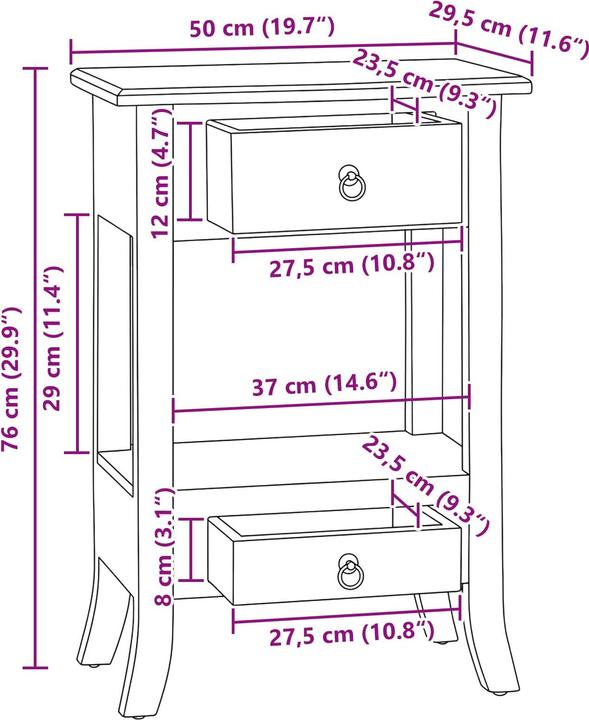 Produktbild vidaXL Konsolentisch (50 x 29.50 x 76 cm)