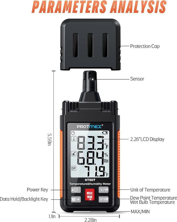 Image du produit Protmex Temperatur-Feuchtigkeitsmessgerät mit LCD-Anzeige