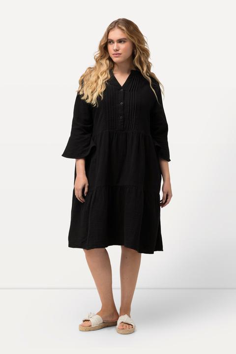 Produktbild Ulla Popken Musselin-Kleid, A-Linie, Tunika-Ausschnitt, 3/4-Arm (50, 52)