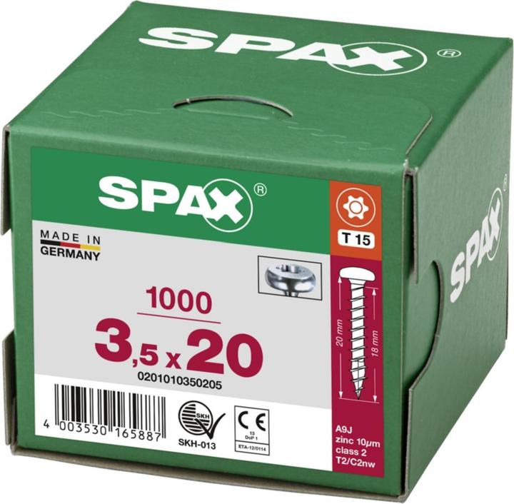 Actual product image Spax Halbrundkopf T-Star Plus T15 Vollgewinde Wirox (1000 Screws per piece, 3.5 x 20 mm)