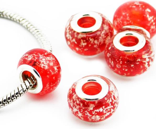 Produktbild Hermex Glas Bead Perle versilbert 925 - Rot (Glas, Silber 925)
