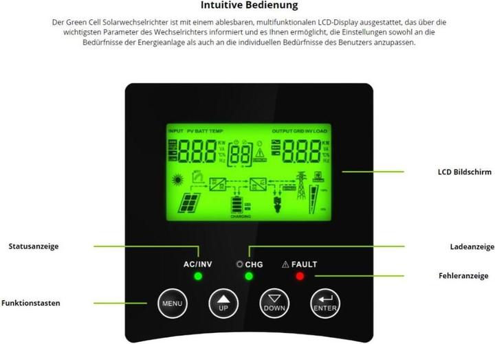 Immagine prodotto GreenCell Inverter solare e caricatore MPPT - 230VAC - 3000VA/3000W onda sinusoidale pura