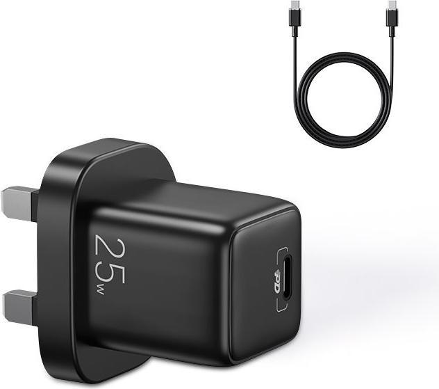 Produktbild Joyroom kleines Schnellladegerät USB Type C PD 25W UK Stecker schwarz + USB Type C - USB Type C Kabel (L-P25 (25 W)