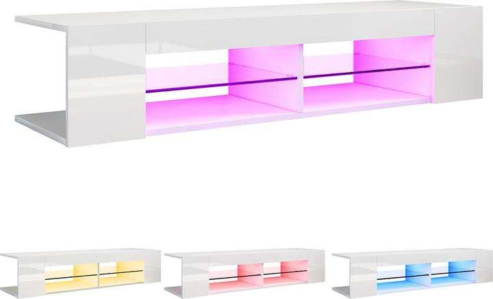 SONNI TV-Lowpanel, TV-Schrank, TV-Tisch 135x39x30cm weisser Hochglanzschrank mit LED-Beleuchtung, Gla (135 x 39 x 30 cm)