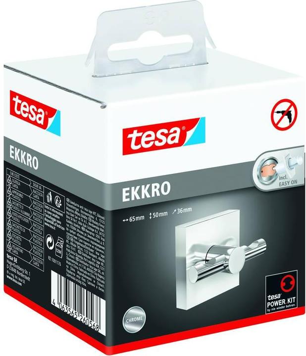 Produktbild tesa EKKRO Handtuchhaken, verchromter Edelstahl - Bad-Haken zur Wandbefestigung ohne Bohren