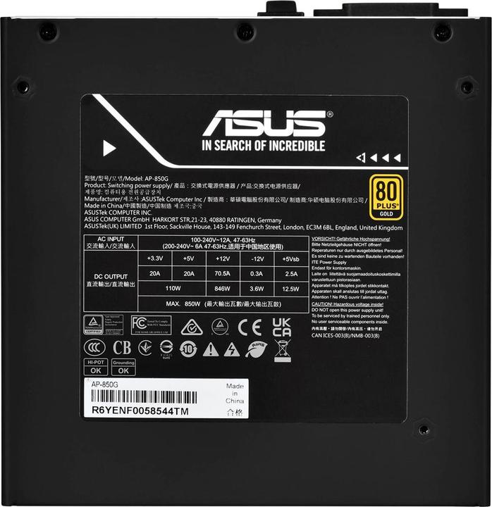 Produktbild ASUS Zasilacz Prime 850W Gold Bulk (850 W)