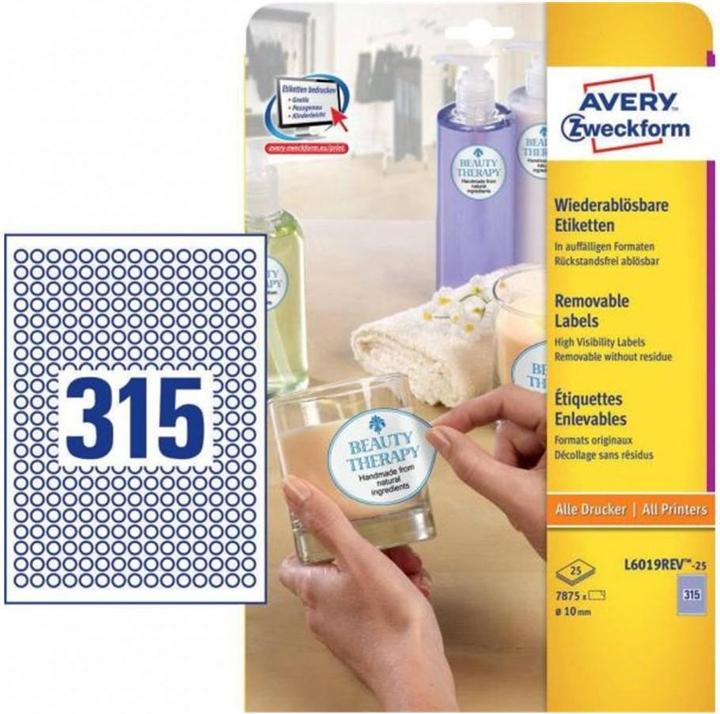 Actual product image Avery Round labels, removable