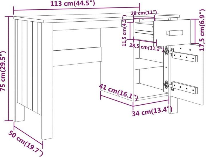 Actual product image vidaXL Schreibtisch (113 x 50 x 75 cm)