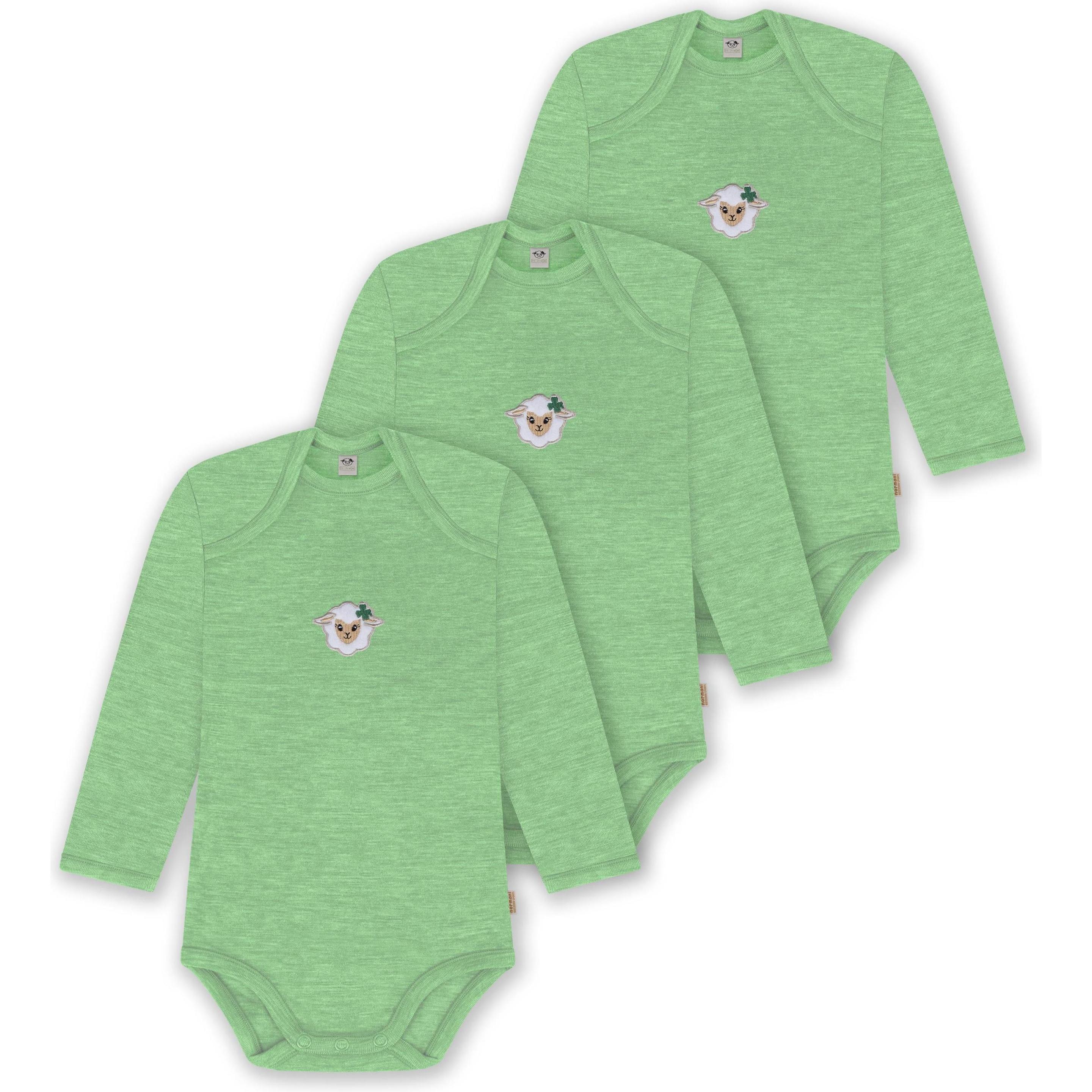 Normani, Herren, Body, 3er Pack Baby Merino Body Langarm „Auckland" - 9379, Grün, (62)