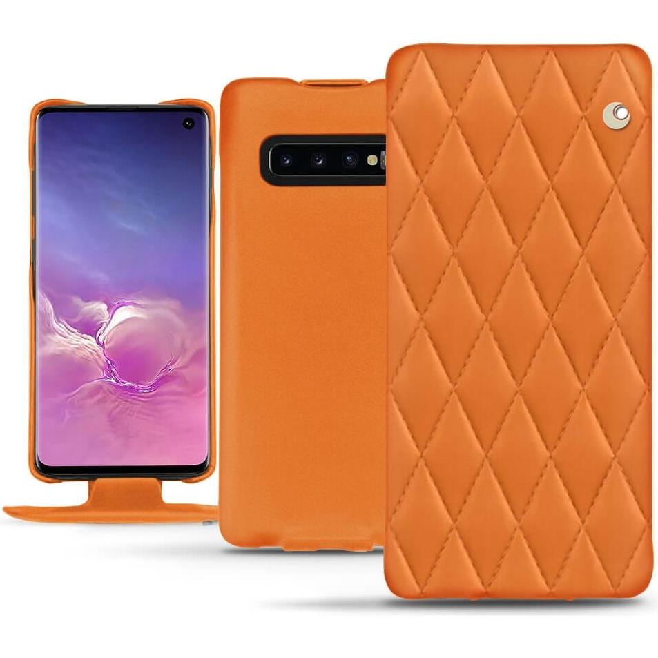 Noreve Lederschutzhülle vertikal (Samsung Galaxy S10), Smartphone Hülle, Orange