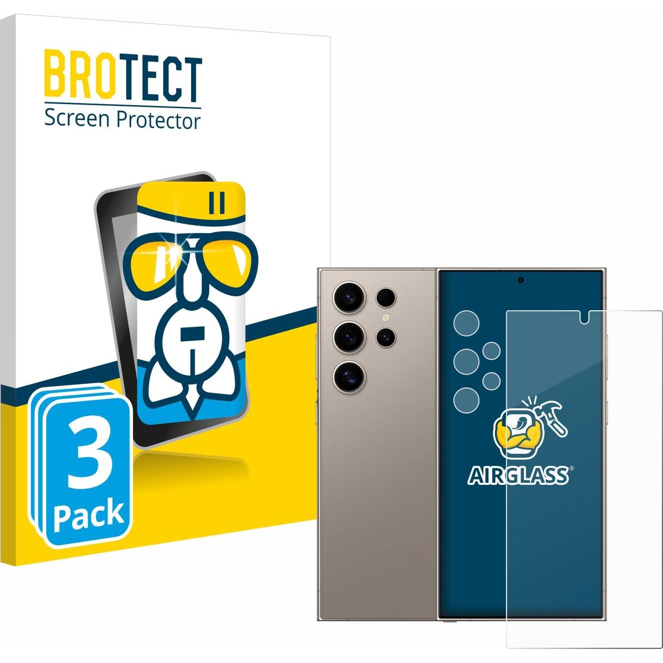 BROTECT AirGlass Panzerglasfolie (3 Stück, Samsung Galaxy S24 Ultra), Smartphone Schutzfolie, Transparent