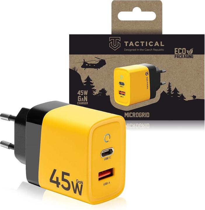 Actual product image Tactical Microgrid GaN 45W Charger Power Supply USB-C USB-A - Yellow (45 W)