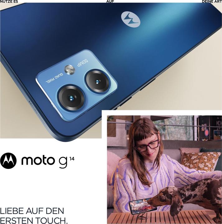 Actual product image Motorola Moto G14 EU (256 GB, Sky blue, 6.50", Dual SIM, 4G)