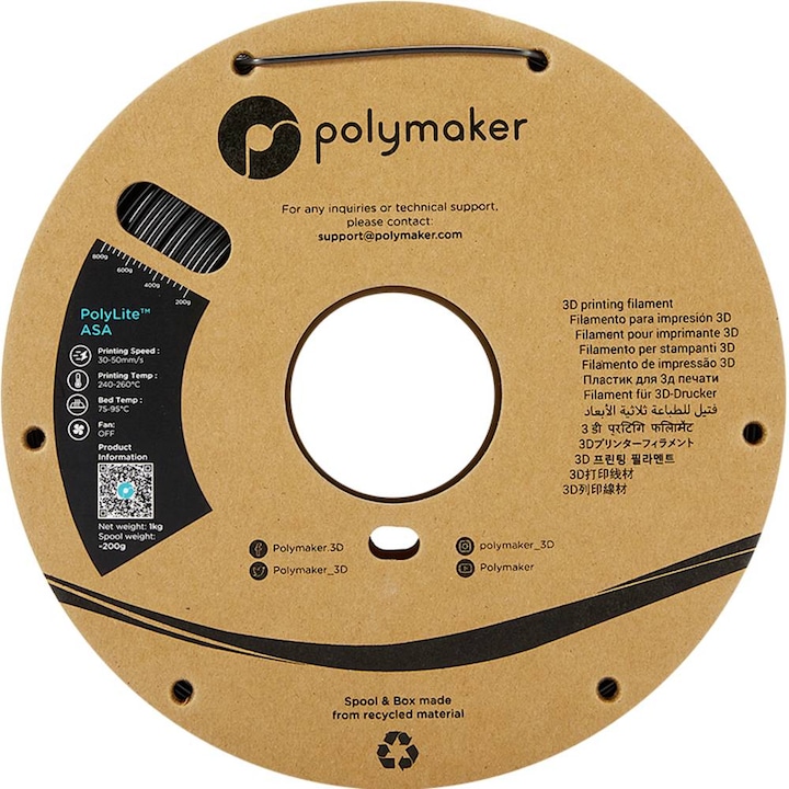 Produktbild Polymaker PolyLite ASA (ASA, 1.75 mm, 1000 g, Schwarz)