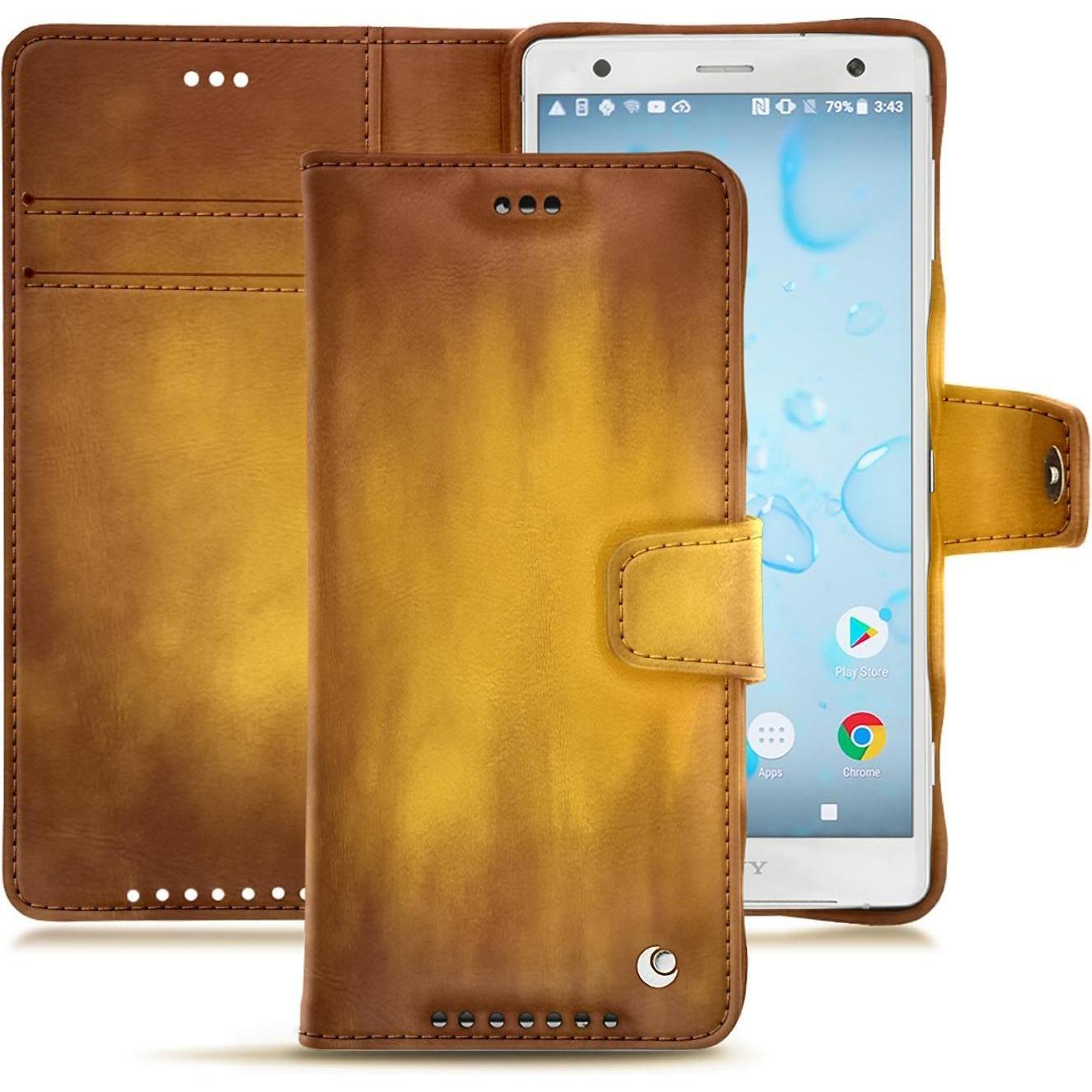 Noreve Lederschutzhülle Wallet (Sony Xperia XZ2), Smartphone Hülle, Gold