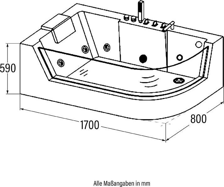 Produktbild Home Deluxe Whirlpool Badewanne INFINITY (links) Farblichttherapie - 170x80cm (80 cm, 170 cm)