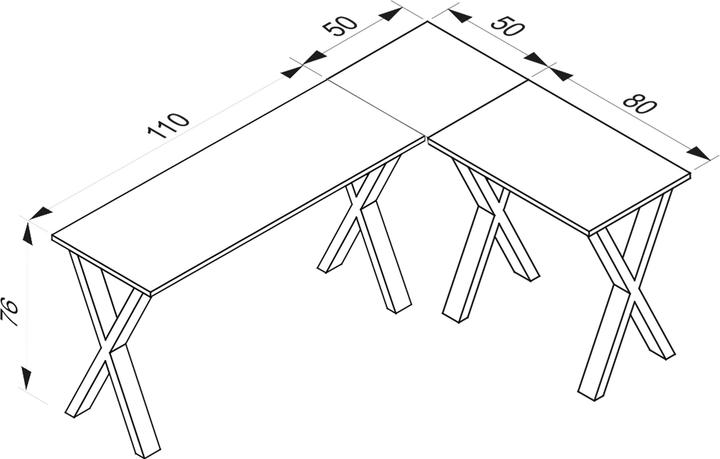 Actual product image VCM Office furniture corner desk Lona depth 50 cm X silver (160 x 50 x 130 cm)