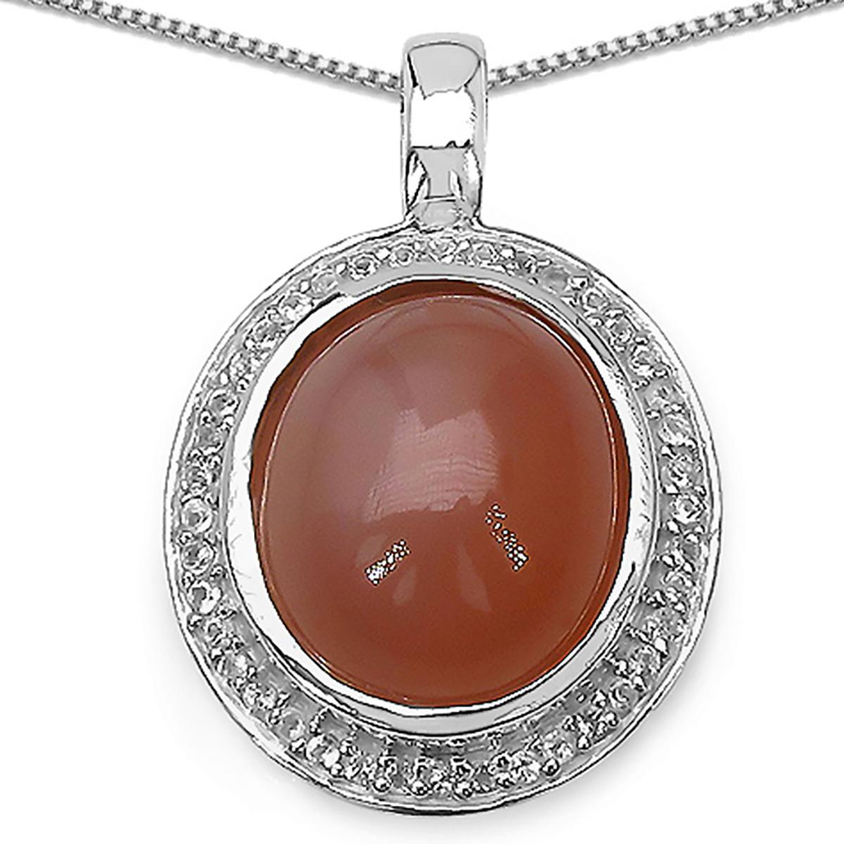 Thumbnail - Xen, Halsschmuck, Anhänger mit Kette Peach Mondstein Cabochon 45 cm 925 Silber, (925 Sterling Silber, 45 cm)