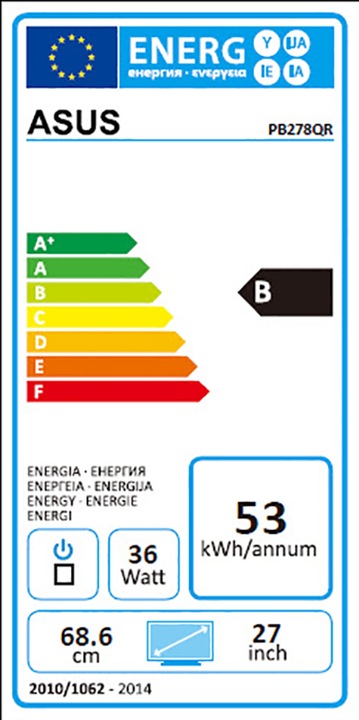 Energy Label ASUS Pb278qr (2560 x 1440 pixels, 27")