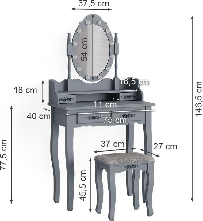 Immagine prodotto Vicco Maggie con illuminazione a LED e sgabello (75 x 40 x 146,5 cm)