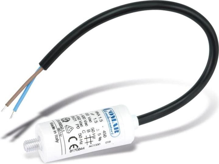 Actual product image Comar Condensatori Motor running capacitor COMAR MKA450, 1µF/450V, 250mm, 25x57mm