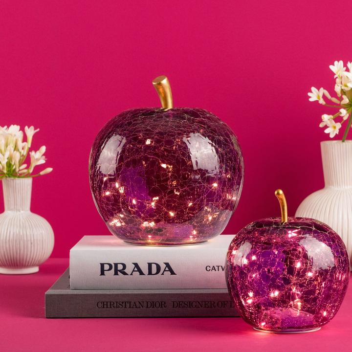 Produktbild G. Wurm Apfel mit 20er LED mit Timer aus Glas Dunkellila(B/H/T) 16x17x16cm