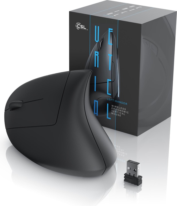 Actual product image CSL ergonomic mouse, wireless, optical wireless left-handed vertical mouse, against mouse arm/tennis arm (Wireless)