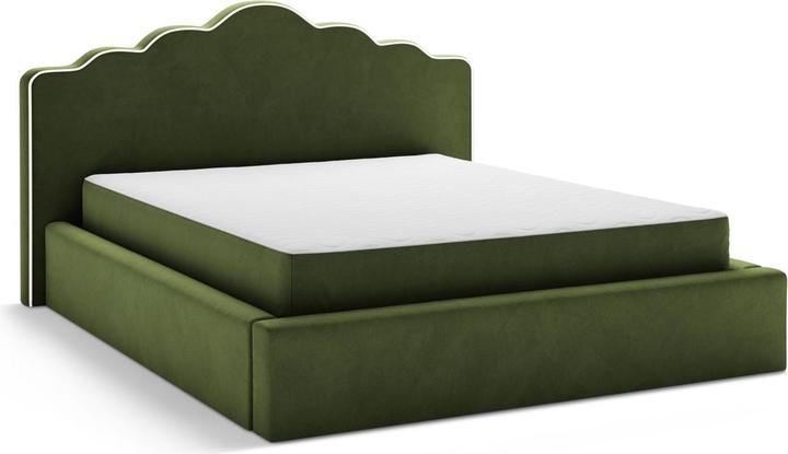 Actual product image Micadoni Velvet Storage Bed With Headboard, "Dream", Ivory and Army Green, 222x220x122 Made in Europe (180 x 200 cm)