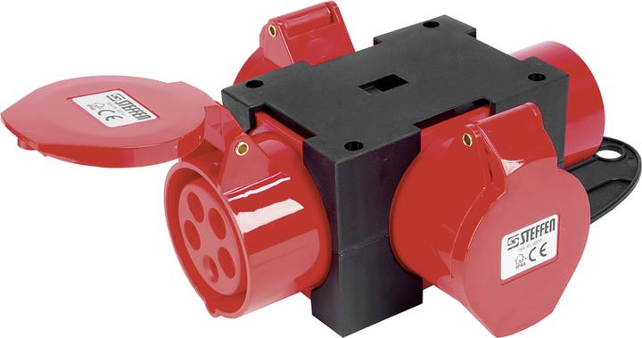 Actual product image Steffen CEE distributor 16A 5P 415V 1x appliance plug CEE 16/5 3x socket outlet CEE 16/5 (3x, CEE 16/5)