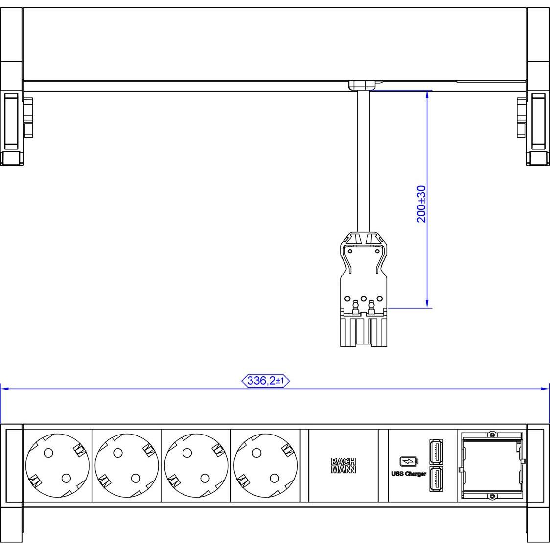 Bachmann, Steckdosenleiste, DESK2 4x Schutzkontakt 1x USB-Charger (4 x, CEE 7/3, 0.20 m)