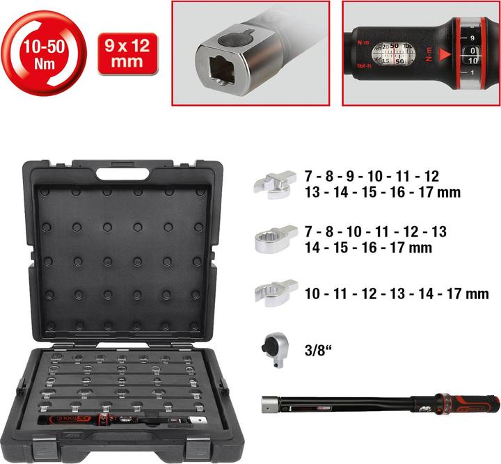 Image du produit KS Tools Jeu d'outils dynamométriques, prise 9x12 mm, 29 pièces, 10-50 Nm (3/8", 10 Nm, 50 Nm)