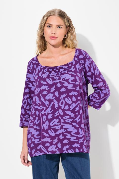 Immagine prodotto Ulla Popken Maglia dal taglio svasato con pieghe decorative, scollo rettangolare e maniche a 3/4 (50, 52)