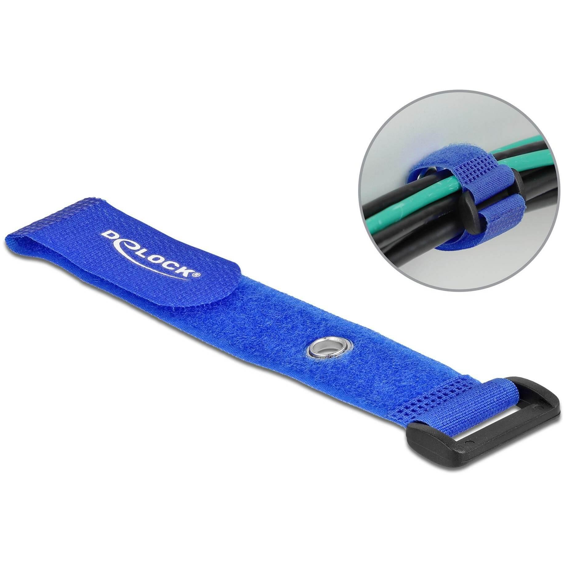 Delock, Kabelbinder, Klett-Kabelbinder mit Schlaufe und Befestigungsöse L 190 x B 25 mm blau 5 Stück (Klettkabelbinder, ...