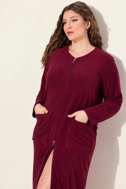 Image du produit Ulla Popken Peignoir en tissu éponge, doux et confortable - fermeture à glissière à double sens (42, 44)