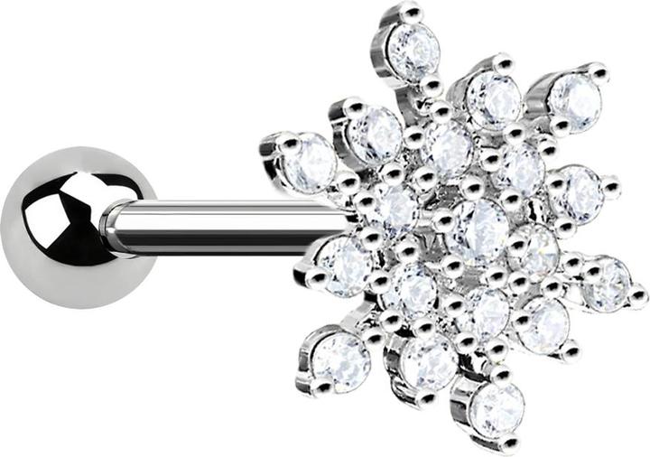 Produktbild Star Piercing Micro Barbell silber Schneeflocke mit Kristallen (Messing, Chirurgenstahl 316L)