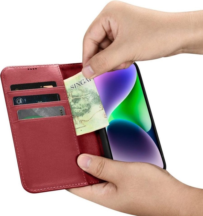 Produktbild iCarer Wallet Case 2 in1 Cover iPhone 14 Plus Anti-RFID Leder Flip Cover Rot (WMI14220727-RD) (Apple iPhone 14 Plus)