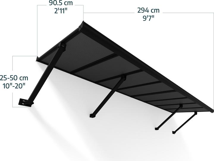 Actual product image Palram Canopia | Augustine 9.6ft Door Awning Black Structure / Opaque Grey Panels