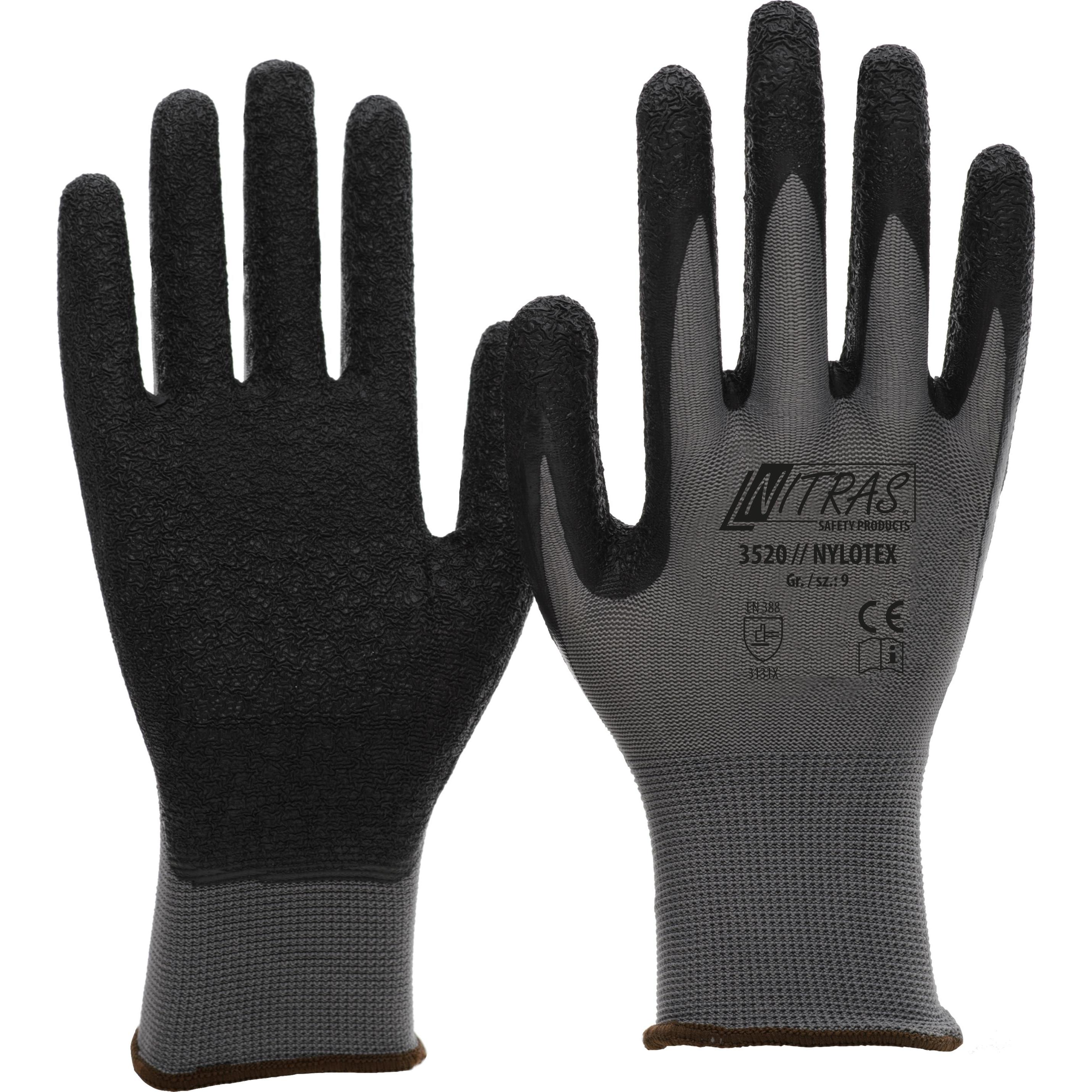 Nitras, Schutzhandschuhe, Nylotex, Nylonhandschuhe mit Latex-Beschichtung Grösse 1 (10)