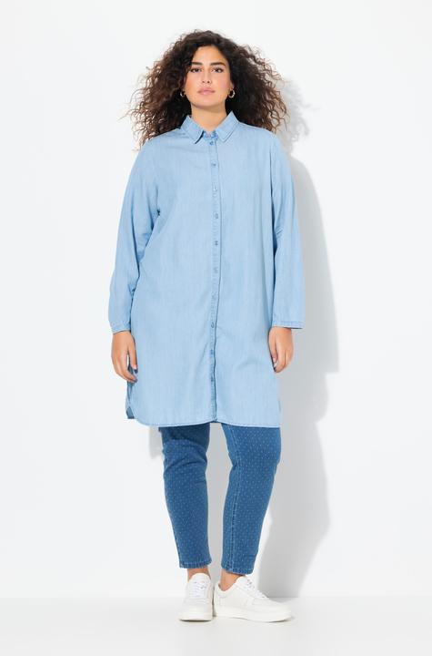 Produktbild Ulla Popken Lyocell-Longbluse, Jeansoptik, Hemdkragen, Langarm (42, 44)