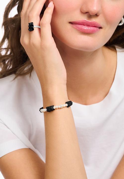Produktbild Thomas Sabo Perlenarmband mit schwarzen Goldbären (19 cm, 925er Silber)
